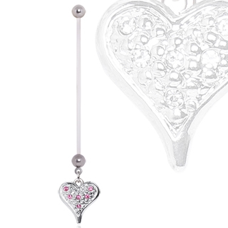 Piercing nombril grossesse � pendentif coeur strass roses