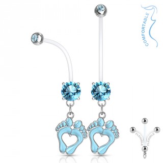 Piercing nombril grossesse � pieds de b�b� - Bleu aqua