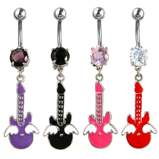 Piercing nombril guitare � ailes blanches