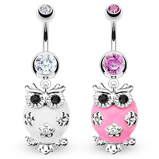 Piercing nombril hibou / chouette � ventre fleuri