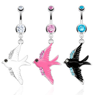 Piercing nombril hirondelle � ailes pav�es de pierres