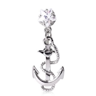 Piercing nombril invers� � ancre de marine, cordage et strass �toil�