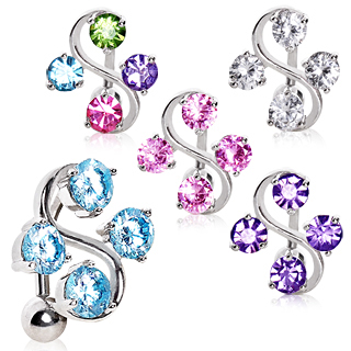 Piercing nombril invers� � "S" et orn� de strass ronds