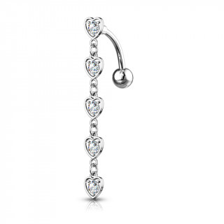 Piercing nombril invers� cascade de coeurs strass