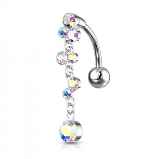 Piercing nombril invers� cascade de cristaux ronds - Aurore Bor�ale