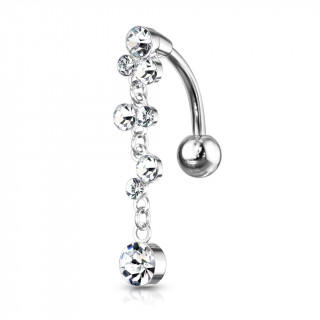 Piercing nombril invers� cascade de cristaux ronds - Clair