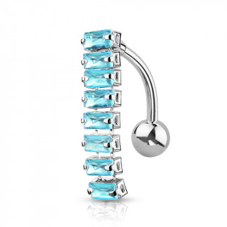 Piercing nombril invers� � chenille de strass - Bleu aqua