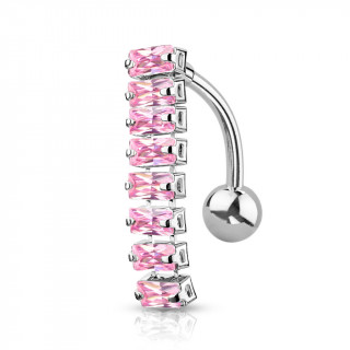 Piercing nombril invers� � chenille de strass - Rose