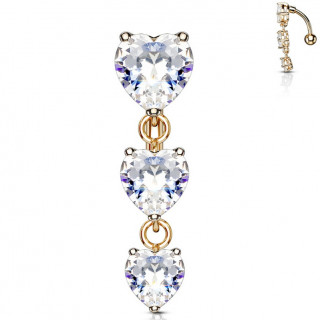 Piercing nombril invers� cuivr� � trio de coeur zirconium