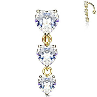 Piercing nombril invers� dor� � trio de coeur zirconium