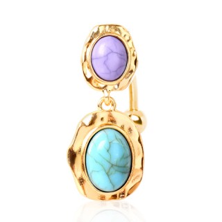 Piercing nombril invers� dor� � duo de turquoises ovales