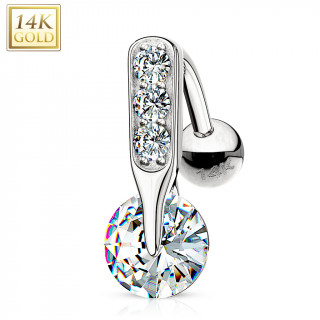 Piercing nombril invers� en or blanc 14 carats avec zirconium enclav�