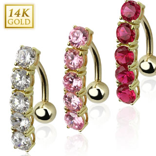 Piercing nombril invers� en or 14 carats avec barette de zirconium