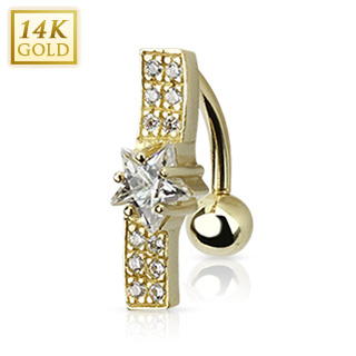 Piercing nombril invers� en or 14 carats � barre ondul�e avec �toile