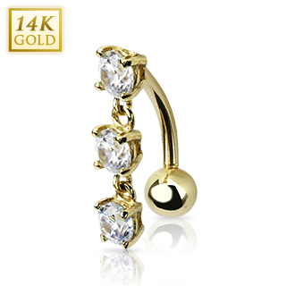 Piercing nombril invers� en or 14 carats  � pendentifs de zirconium