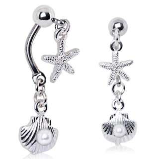 Piercing nombril invers� � �toile de mer et coquillage � perle