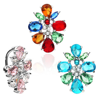 Piercing nombril invers� fleur abstraite multicolore perl�e