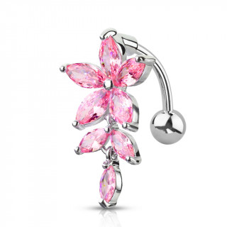 Piercing nombril invers� fleur � p�tales en marquise - Rose