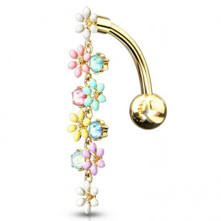 Piercing nombril invers� plaqu� or � cascade fleurie