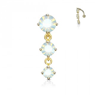 Piercing nombril invers� plaqu� or � trio de zirconiums