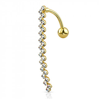 Piercing nombril invers� plaqu� or � zigzag de strass
