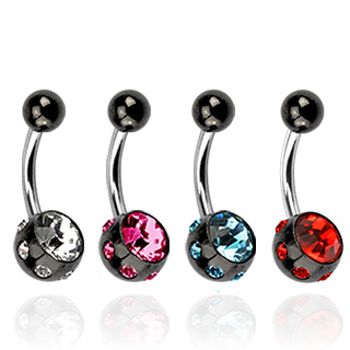 Piercing nombril ionis� noir � boule sertie
