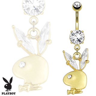 Piercing nombril lapin Playboy plaqu� or � oreilles serties