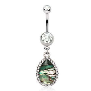 Piercing nombril larme d'abalone bord�e de strass