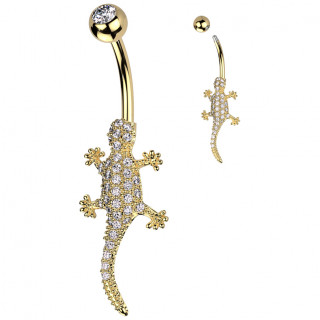 Piercing nombril l�zard chic dor� pav� de zirconiums