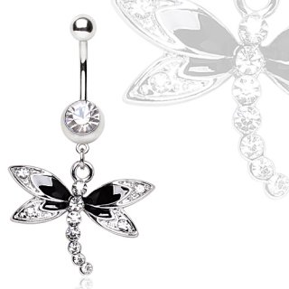 Piercing nombril lib�llule noire et argent�e