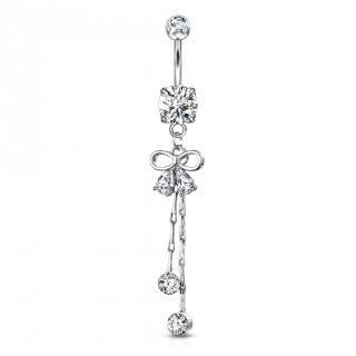 Piercing nombril long pendentif � ruban et strass suspendus