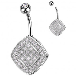Piercing nombril losange � coins arrondis pav� de zirconiums