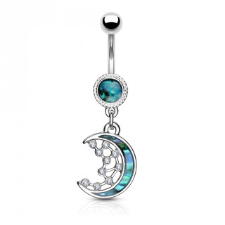 Piercing nombril lune nacr�e constell�e de strass