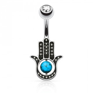 Piercing nombril � main de Fatima / Hamsa avec perle de Turquoise