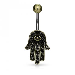 Piercing nombril main de fatma style antique avec oeil