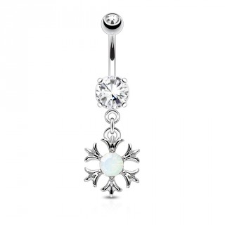 Piercing nombril � m�daille sertie d'une Opalite blanche