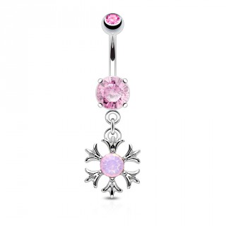 Piercing nombril � m�daille sertie d'une Opalite rose