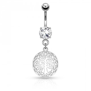 Piercing nombril m�daillon arbre de vie argent�