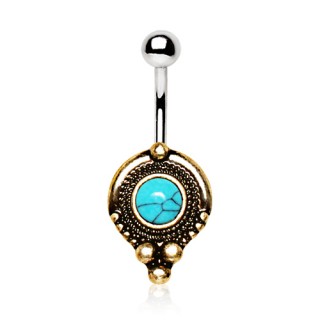 Piercing nombril m�di�val plaqu� or � Turquoise