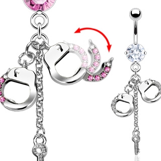Piercing nombril menottes serties avec chaine et cl�