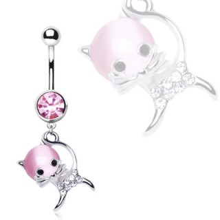 Piercing nombril minette � t�te en pierre oeil de chat