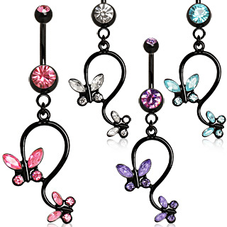 Piercing nombril noir � paire de papillons