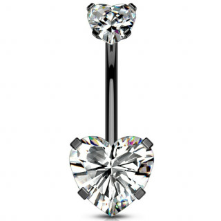 Piercing nombril noir � pierres en coeur (filetage interne)