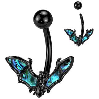 Piercing nombril noir chauve-souris � ailes d'abalone