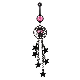 Piercing nombril noir � crane et �toiles style attrape-r�ves
