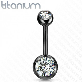 Piercing nombril Noir en titane G23 � boules serties