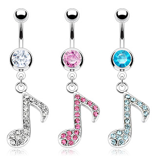 Piercing nombril avec note de musique pav�e de pierres