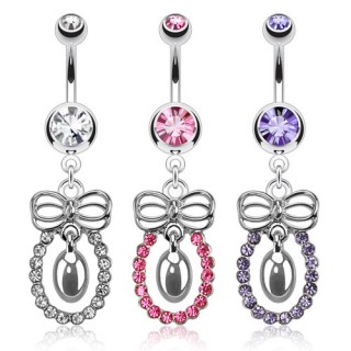 Piercing nombril oeuf cercl� de pierres avec noeud