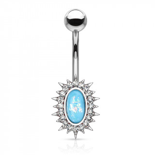 Piercing nombril opale bleue et cadre � rayons