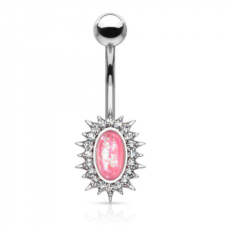 Piercing nombril opale rose et cadre � rayons